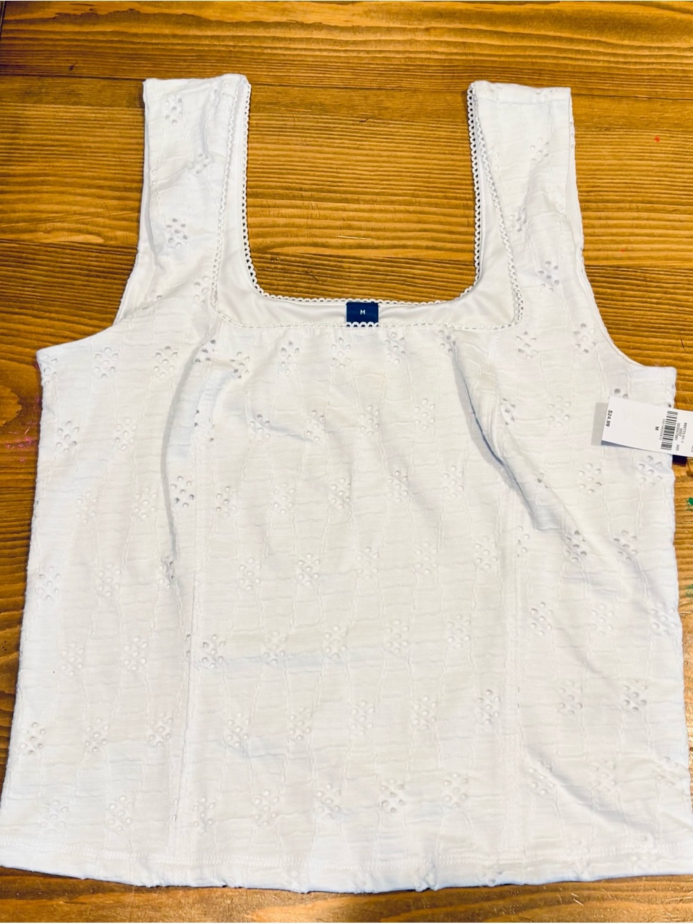White Eyelet Square Neck Tank Top
